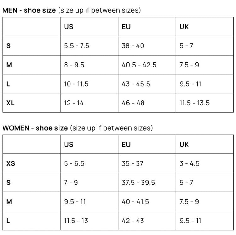 Ankle Recovery Sock Sizing Chart