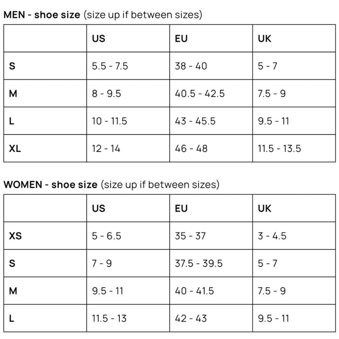 Ankle Recovery Sock Sizing Chart